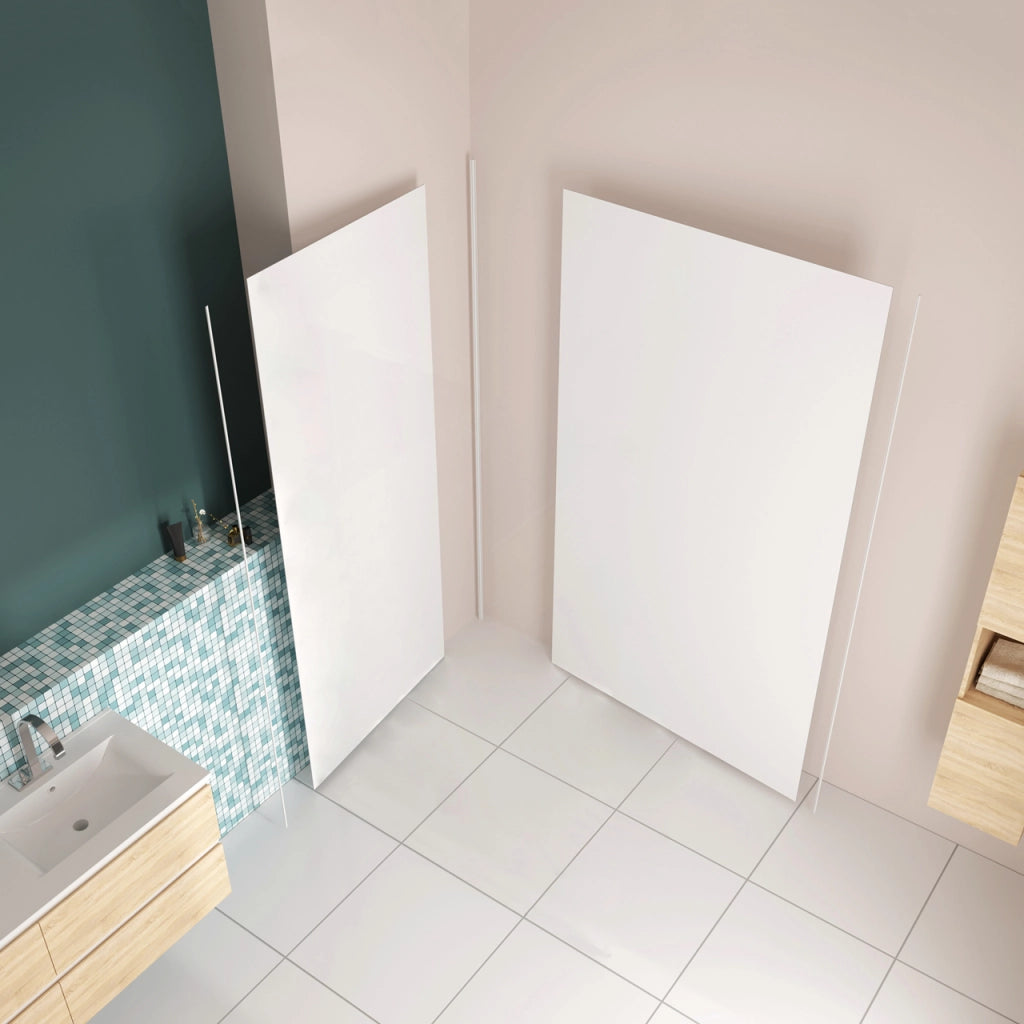 H.210 cm Pannello Doccia ad Angolo 40x40 cm Realizzato in Alluminio da 3 mm con Profili Finitura Bianco Opaco per Rivestimento Parete Bagno