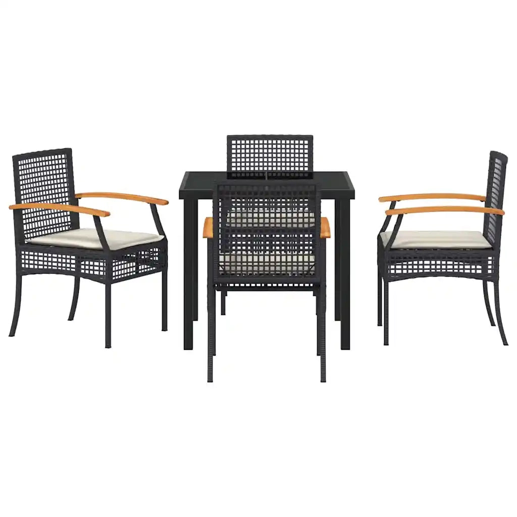 Set da Pranzo per Giardino 5 pcs Nero polyrattan