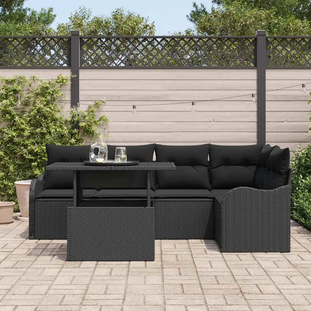 Set Divano da Giardino 6 pcs Nero Rattan in Polipropilene 3357206