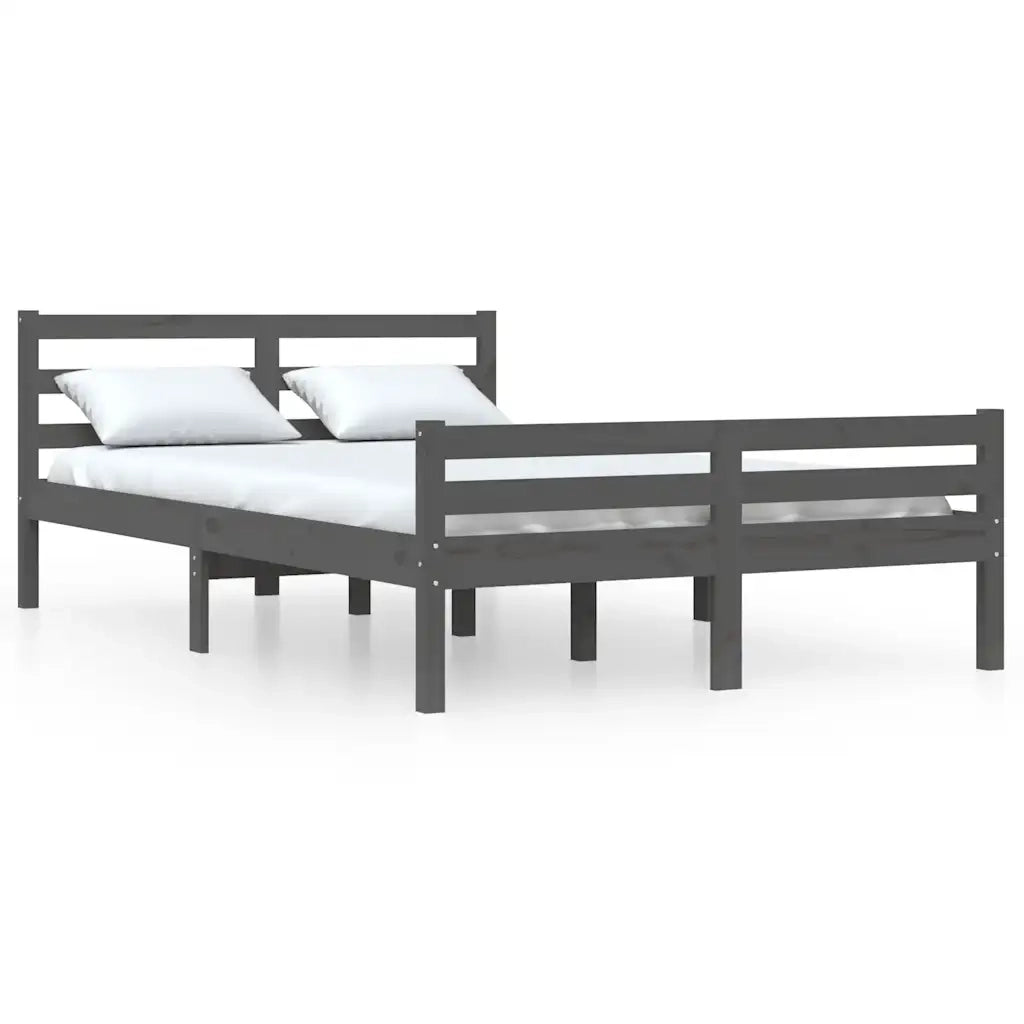 Letto matrimoniale | Letto per adulti | Giroletto Grigio in Legno Massello 140x190 cm
