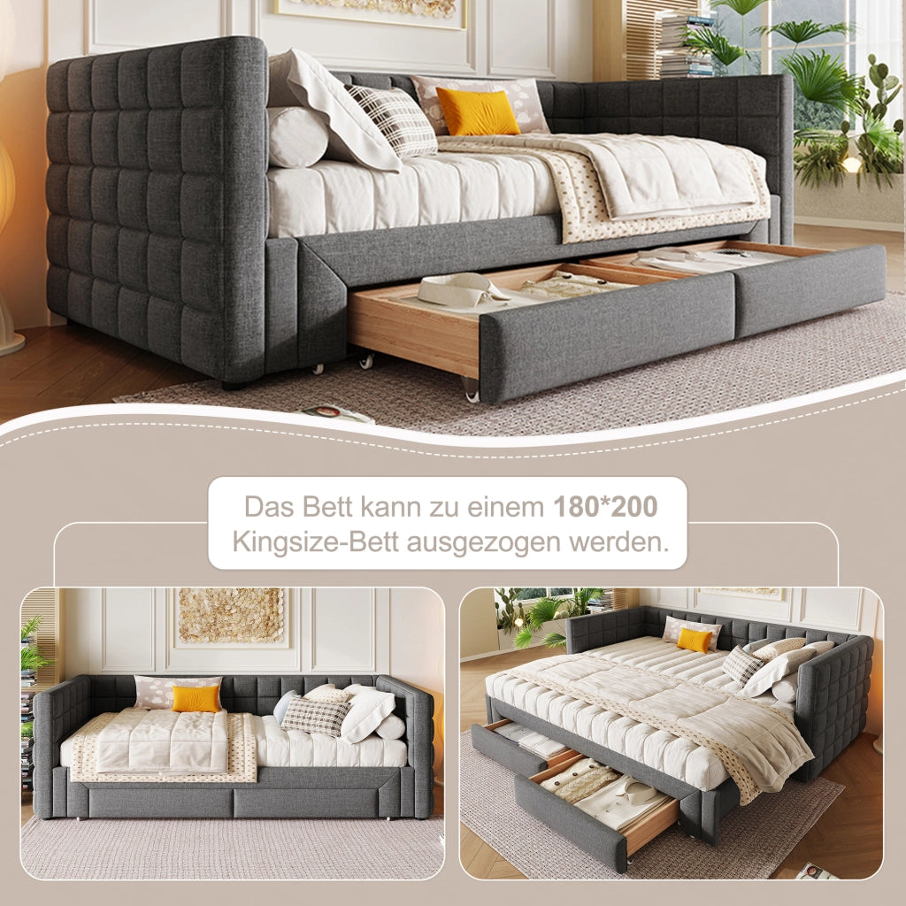 LETTO Divano Estraibile 90x200 cm Velluto Grigio con 2 cassetti
