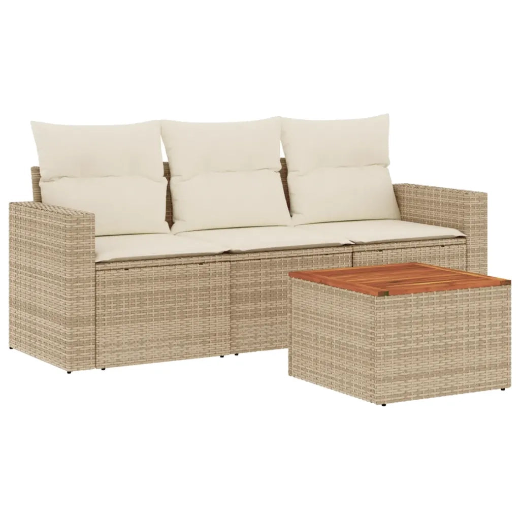Set Divano da Giardino 4 pz con Cuscini Beige in Polyrattan 3256324