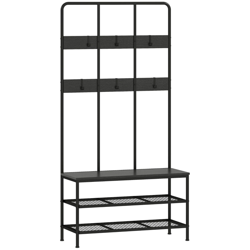 APPENDIABITI 3-in-1 con 6 ganci, panca e scarpiera, nero