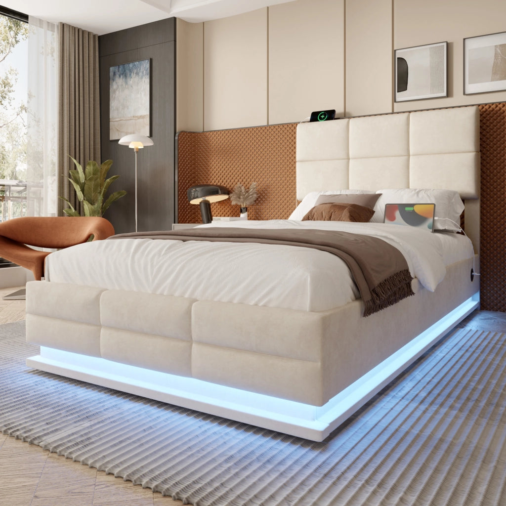 letto in velluto beige 90 x 200 cm