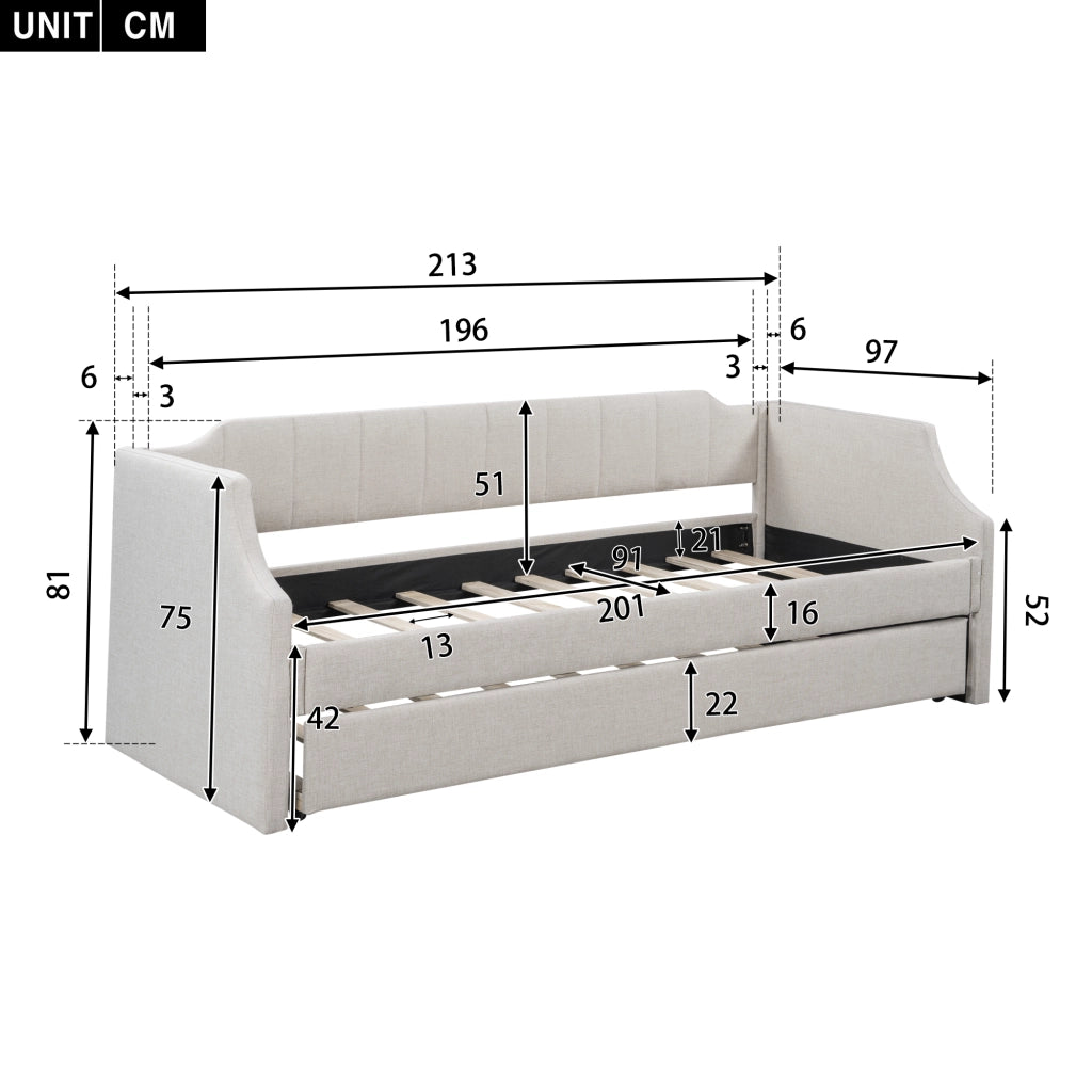 Letto Singolo Imbottito con Rollbett ¨C MINIMAL ¨C Beige 90x200