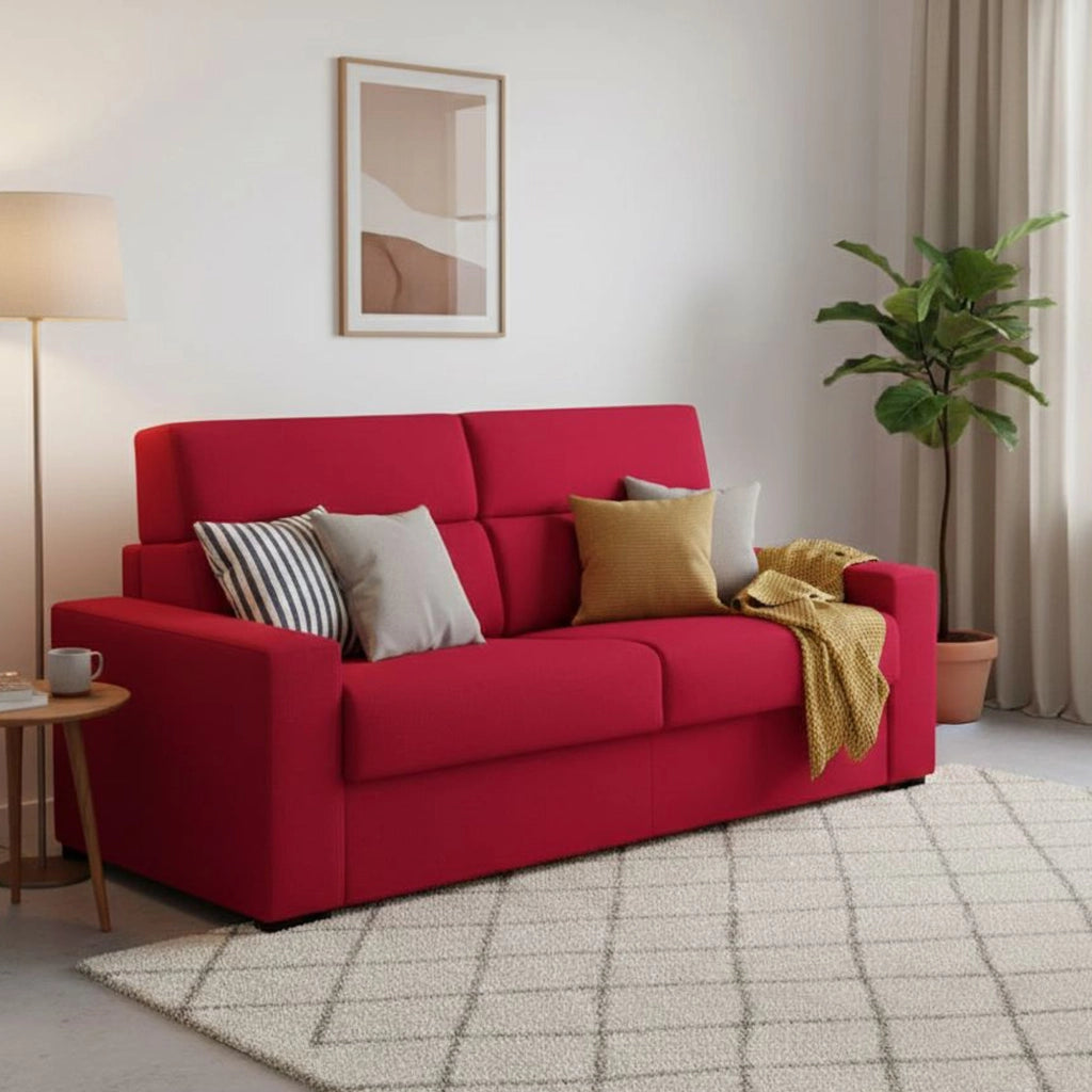 Quindici, Divano Letto 3 Posti Sfoderabile Made in Italy, 220x95 cm Rosso