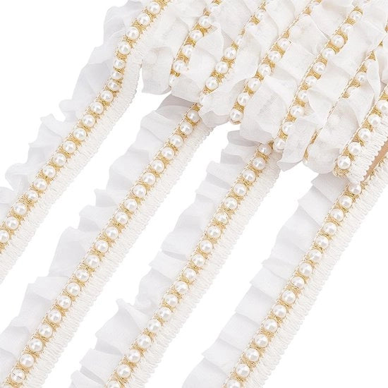Decorazione con Laccetto a Fiorellino - Bordura Decorativa con Fiocchi di Seta - Bianco - Decorazione per Matrimoni - Tutu con Laccetto - Adatto per Decorazioni