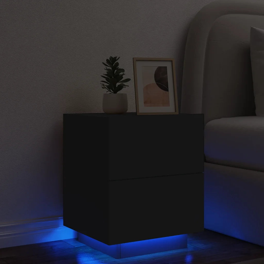 Comodino con Luci LED Nero in Legno Multistrato 836737
