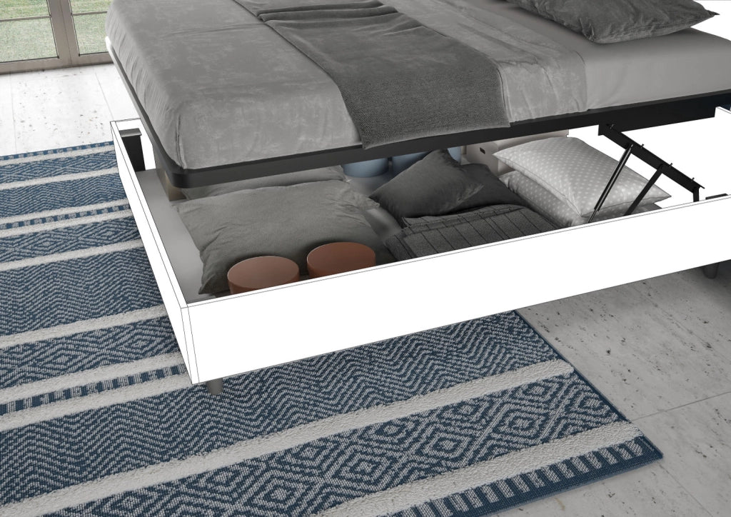 BS COM Letto matrimoniale contenitore apertura comoda imbottito 160x190 similpelle blu