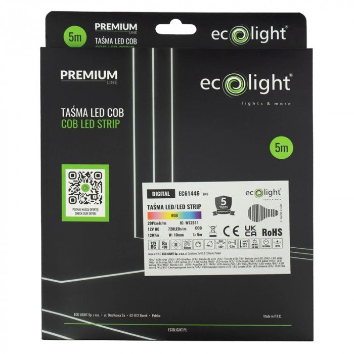 Striscia LED COB RGB digitale 12V 720/m 5m Ecolight