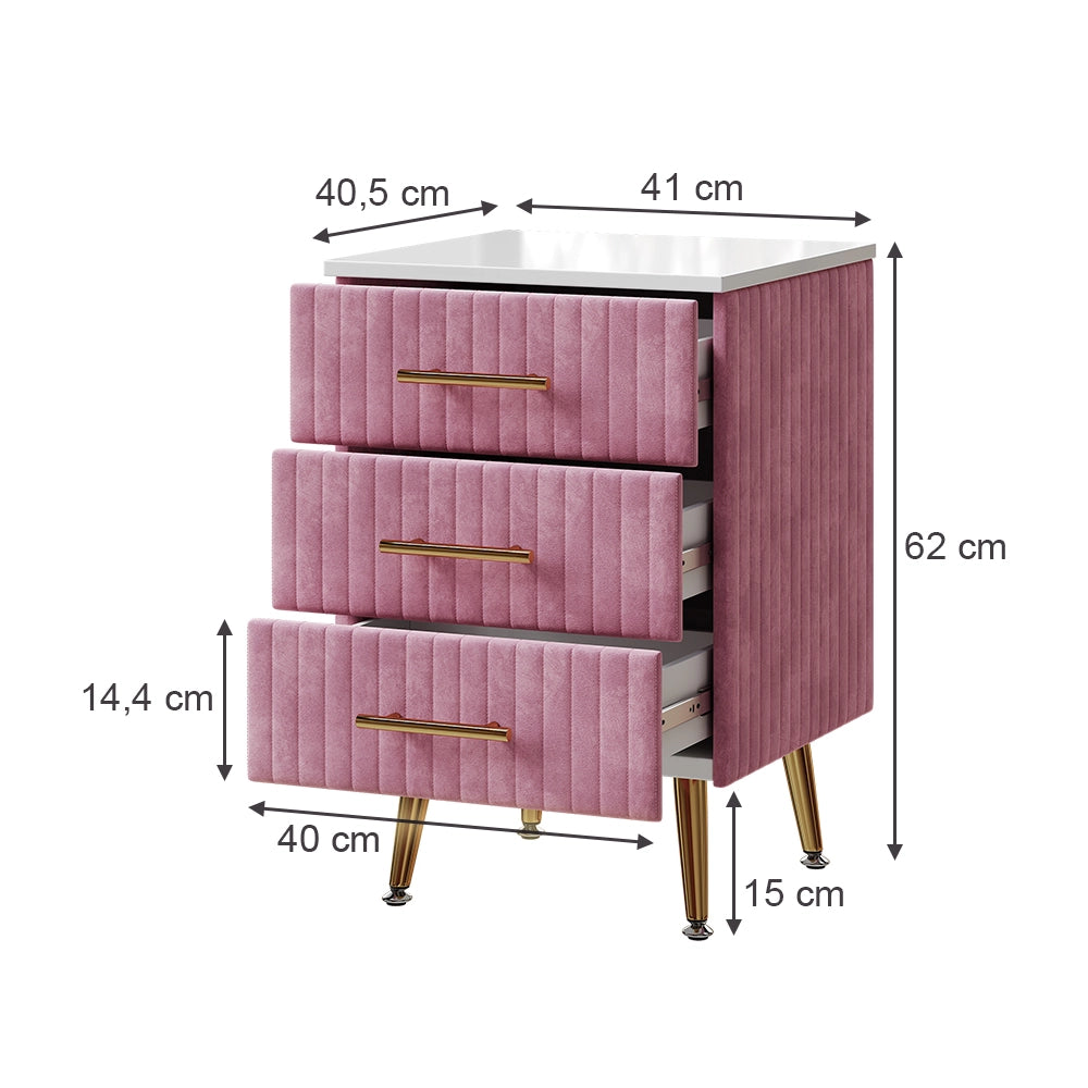 Vicco Comodino rosa 41 x 62 cm con 3 cassetti