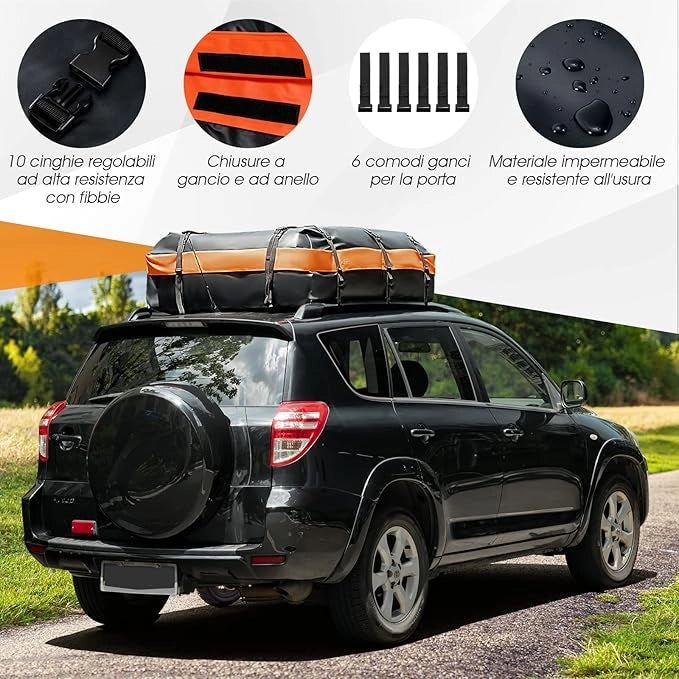 Borsa da Tetto per Auto, 600L PVC Box da Tetto Auto Universale Impermeabile, Sacca da Tetto di Vettura con Tappetino Antiscivolo, 10 Cinghie Rinforzate e 6 Ganci Porta (Modello 3)