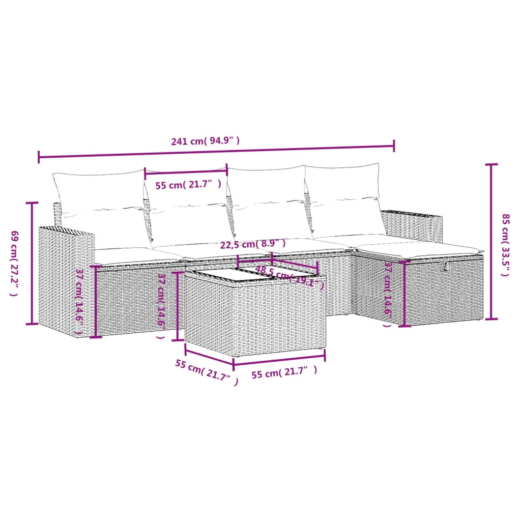 Set Divano da Giardino 6 pz con Cuscini Beige Misto Polyrattan 3263475