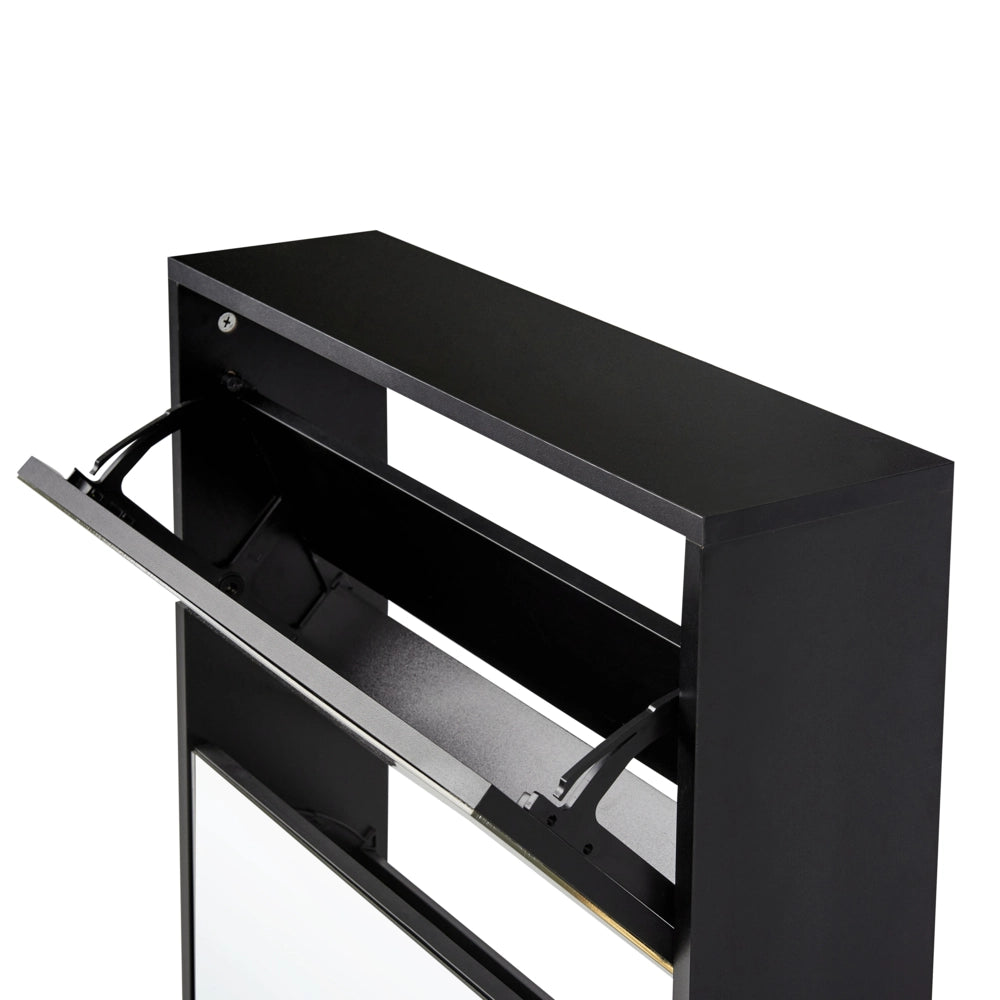 Scarpiera 2 scomparti con telaio in MDF e specchi nero design moderno