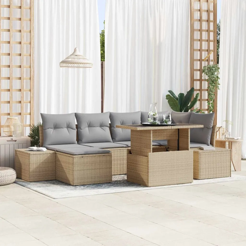 Set Divano da Giardino 7 pcs Beige Poly Rattan 3357953