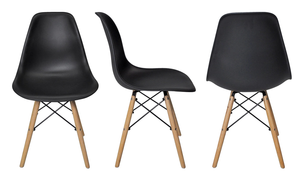 Sedia in plastica nera con gamba, piede in legno (2 pz) - SD10NOPL