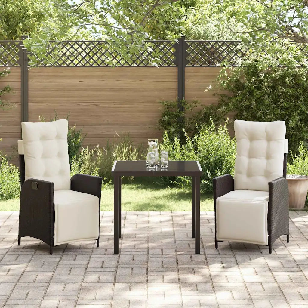 Set da Pranzo per Giardino con cuscino 3 pcs Marrone polyrattan