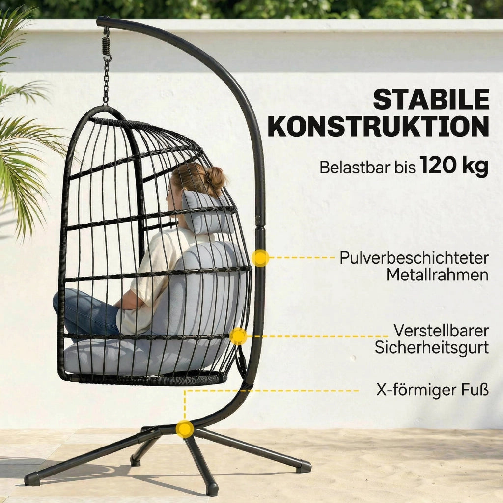 Poltrona a dondolo sospesa con cuscino e cintura di sicurezza ¨C zephmum ¨C grigio