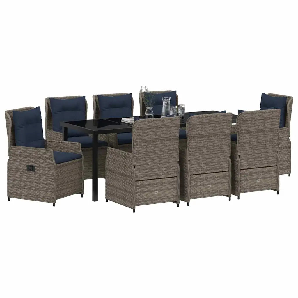 Set da Pranzo per Giardino con cuscino 9 pcs Grigio Poly Rattan 3381036