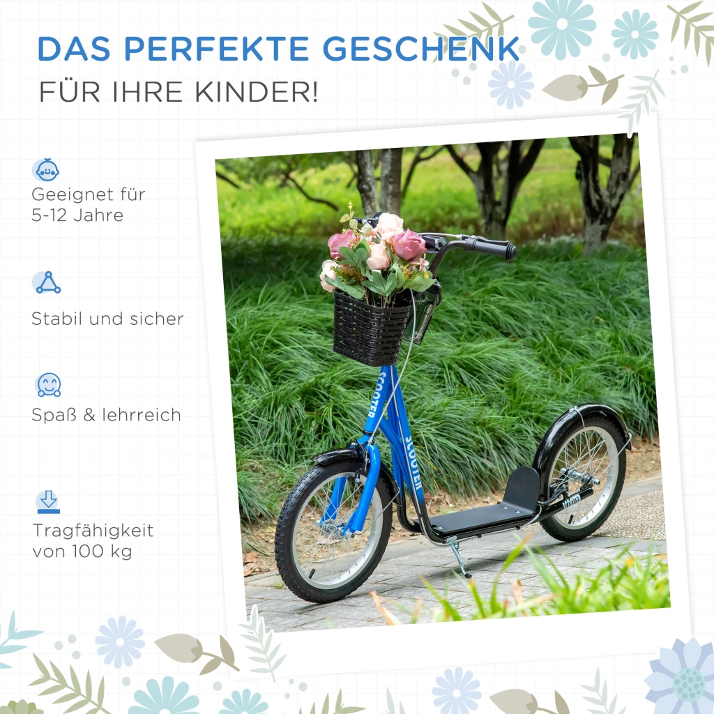 Scooter per Bambini con Freni, Cestino e Altezza Regolabile ¨C Minimal ¨C Blu e Nero