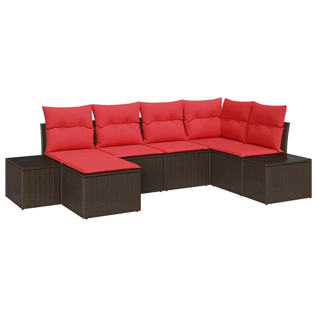 Set Divano da Giardino 6 pz Marrone e Rosso polyrattan 3355803