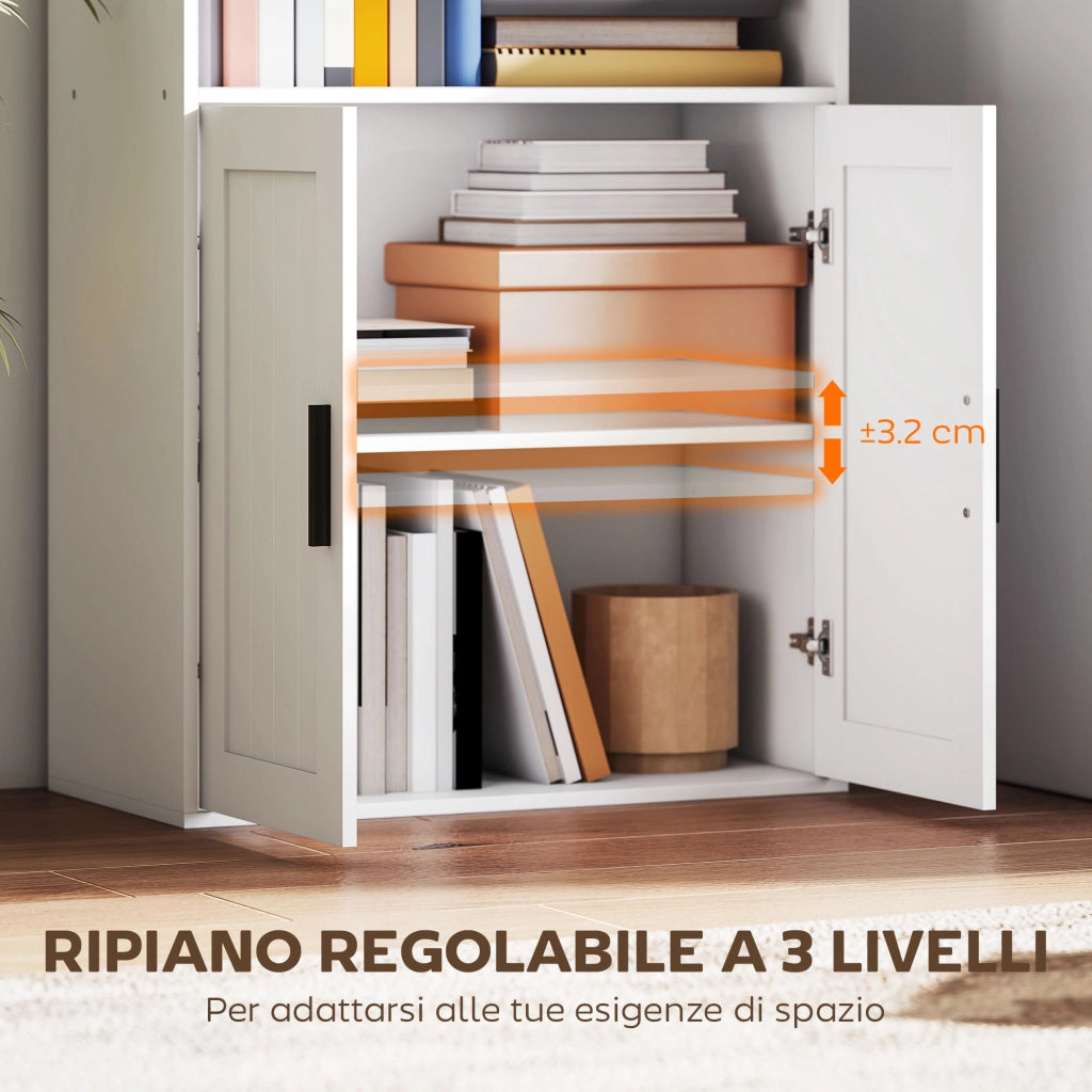 Libreria con ripiani aperti e armadietto 2 ante ¨C Minimal ¨C Bianco 60x30x145.5 cm