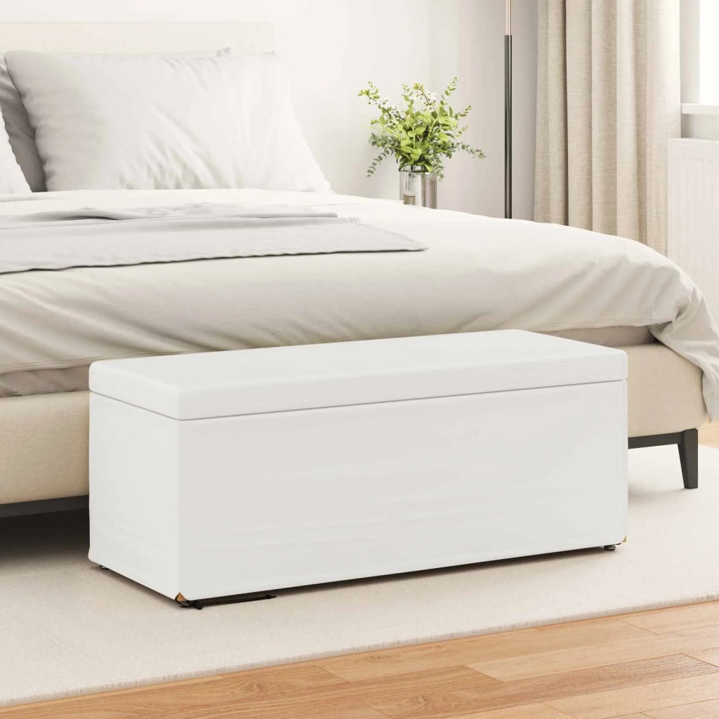 Pouf Bianco Pelle Sintetica e Legno Ingegnerizzato 876802