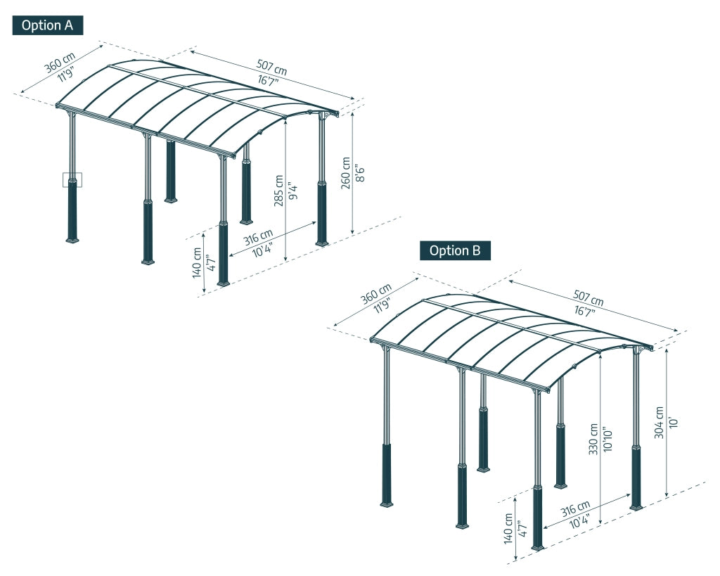 Canopia Alpine Alto RV Carport  in Alluminio 3.6 X 5 m