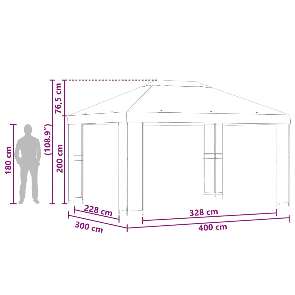 Gazebo 4 × 3 m Beige Poliestere e Acciaio 190 900373
