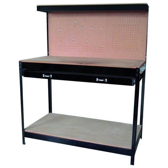 Vigor VBL-1 Banco da Lavoro Acciaio Verniciato con Cassetto Pannello Forato 8 Ganci Piano MDF 100 Kg 120x60x150 cm