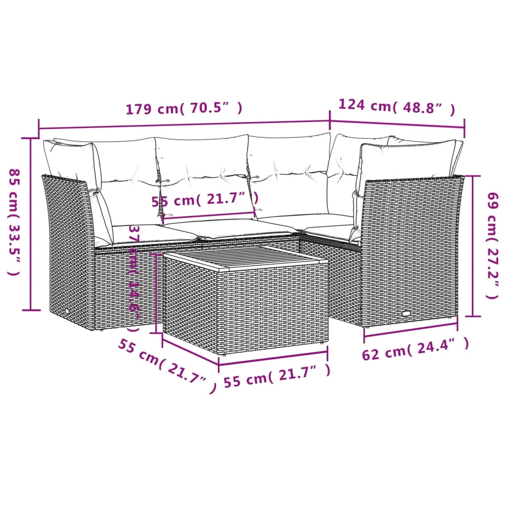 Set Divani da Giardino 5 pz con Cuscini in Polyrattan Nero 3255950