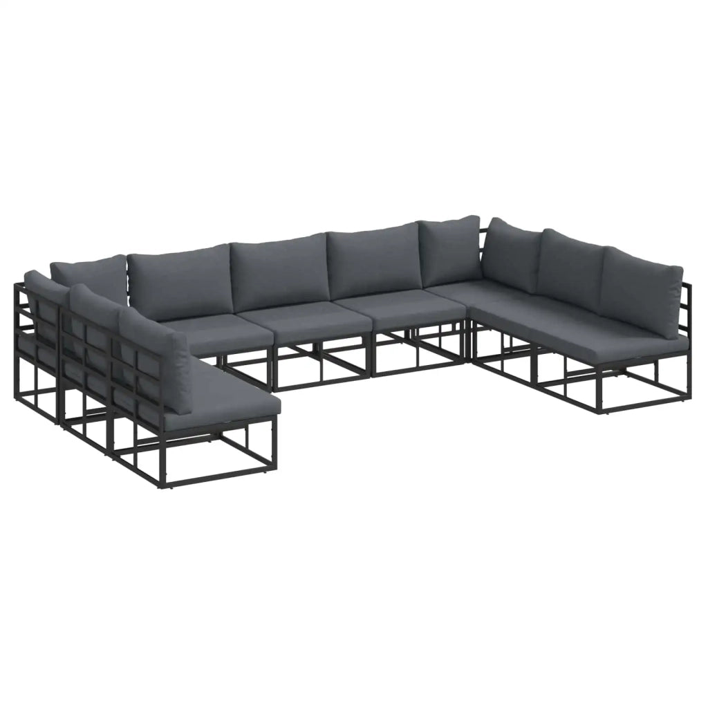 Set Divano da Giardino con cuscino 9 pcs Nero Alluminio