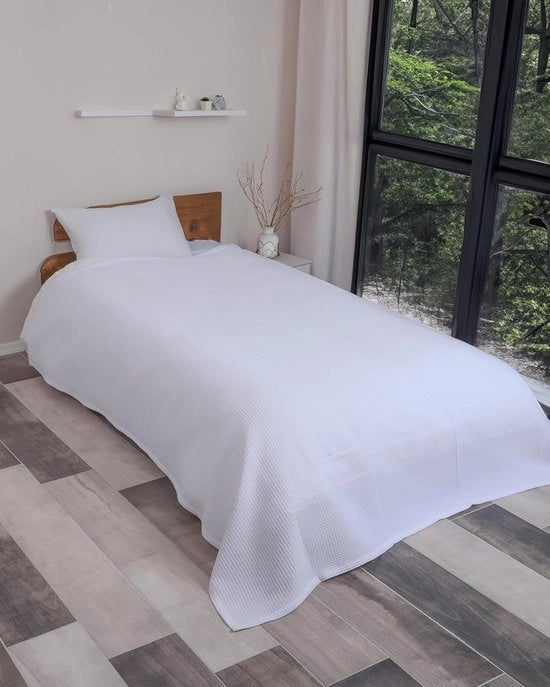 Sprea a Wafel Piqué - 100% Cotone - Reversibile - 180 x 200 cm - Bianco