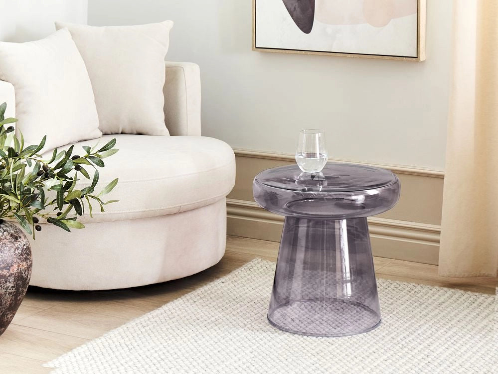 Tavolino di vetro trasparente grigio design elegante vintage retrò