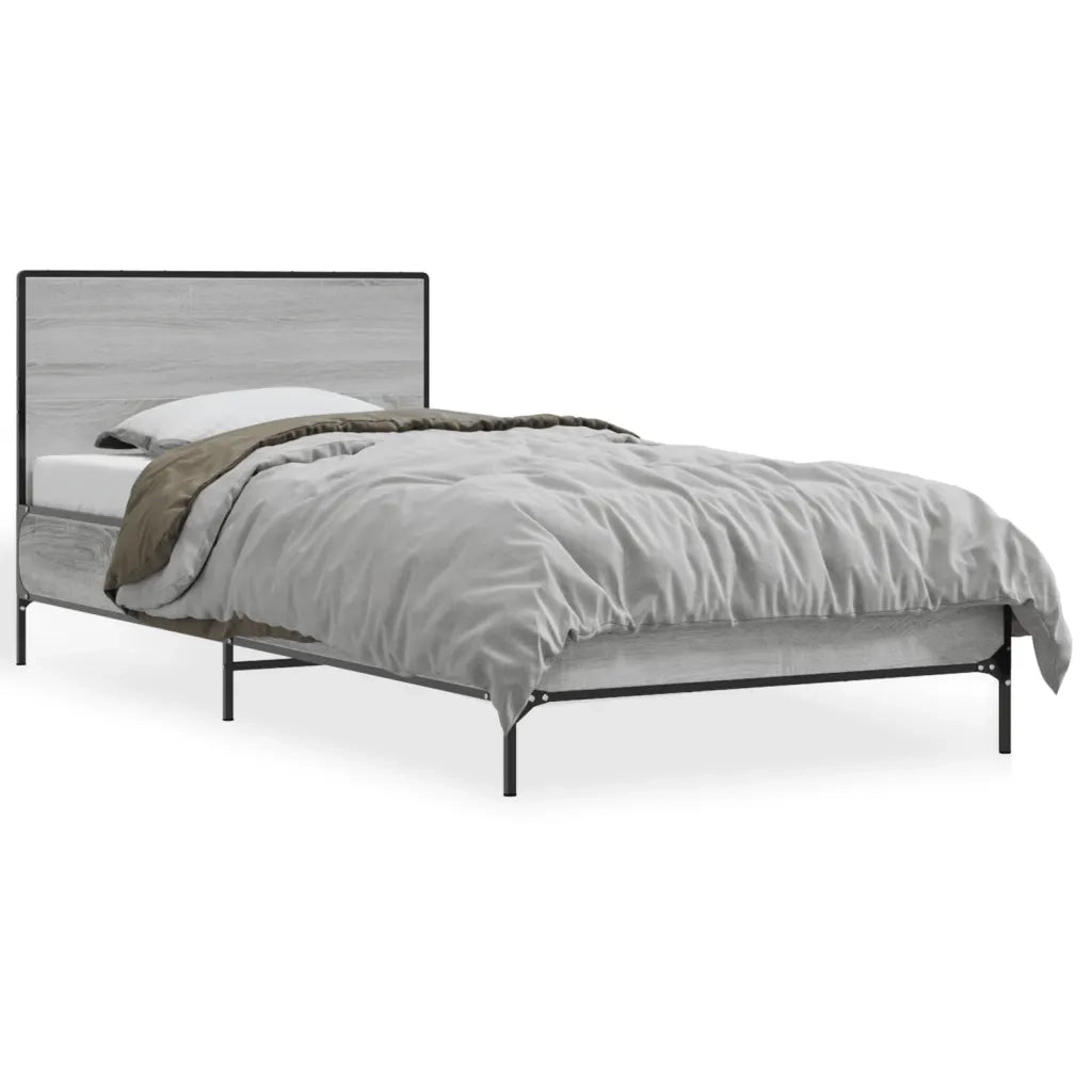 Letto singolo | Letto per adulti | Giroletto Grigio Sonoma 100x200 cm Legno Multistrato e Metallo