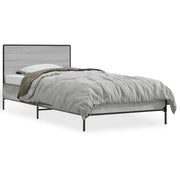 Letto singolo | Letto per adulti | Giroletto Grigio Sonoma 100x200 cm Legno Multistrato e Metallo