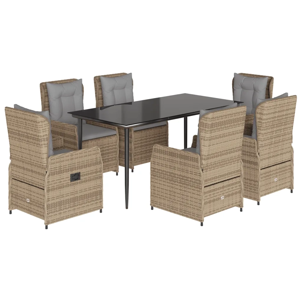 Set da Pranzo da Giardino 7 pz con Cuscini Beige in Polyrattan 3262872