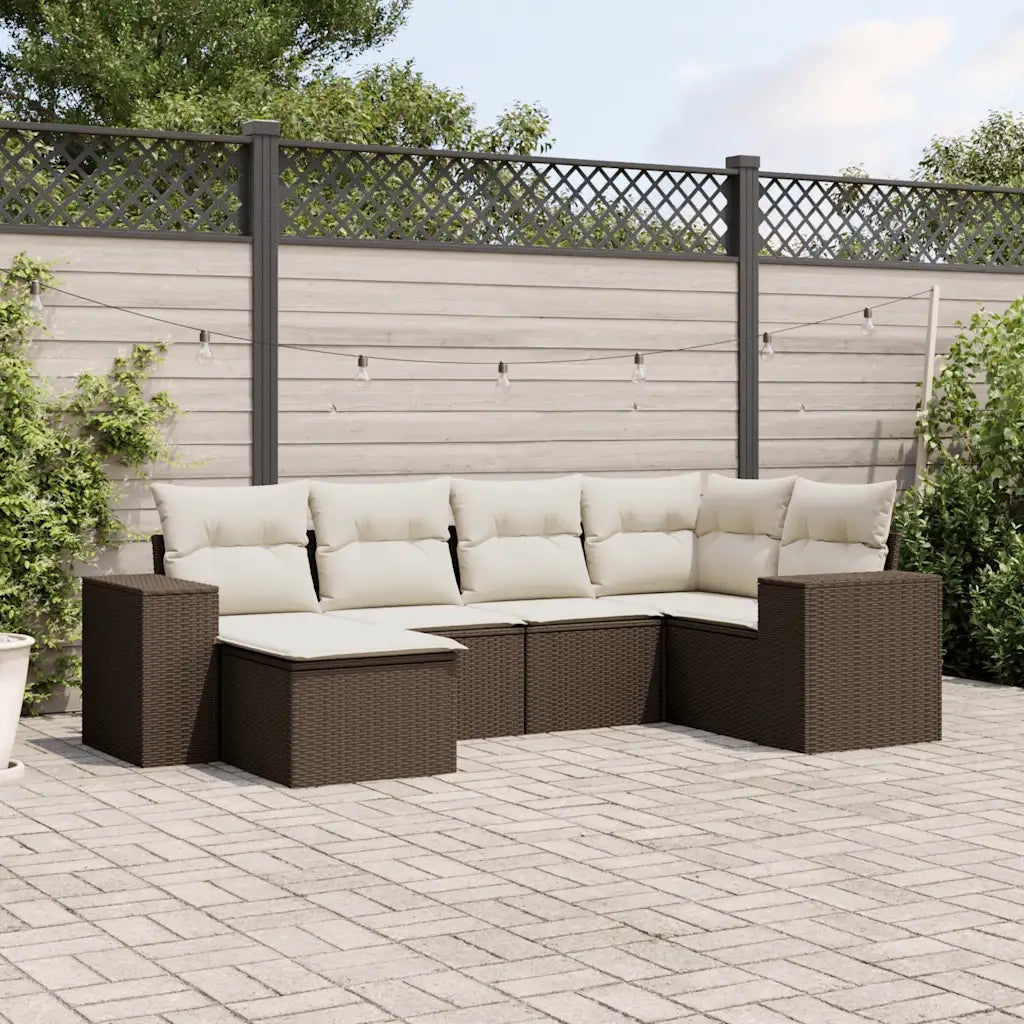 Set Divano da Giardino 6 pz con Cuscini Marrone in Polyrattan 3255200