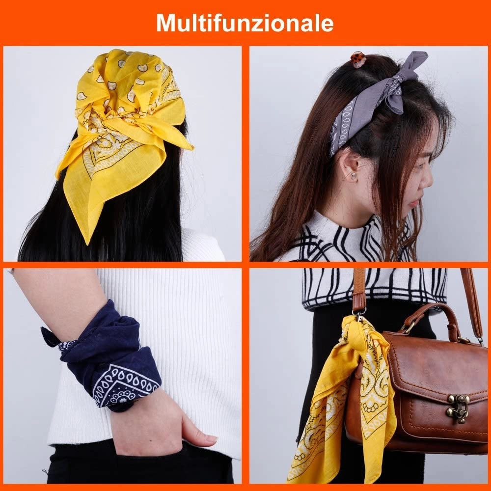 Trade Shop - Set Bandana Vari Colori Per Capelli Collo Sciarpa Fazzoletti Da Taschino Cotone -