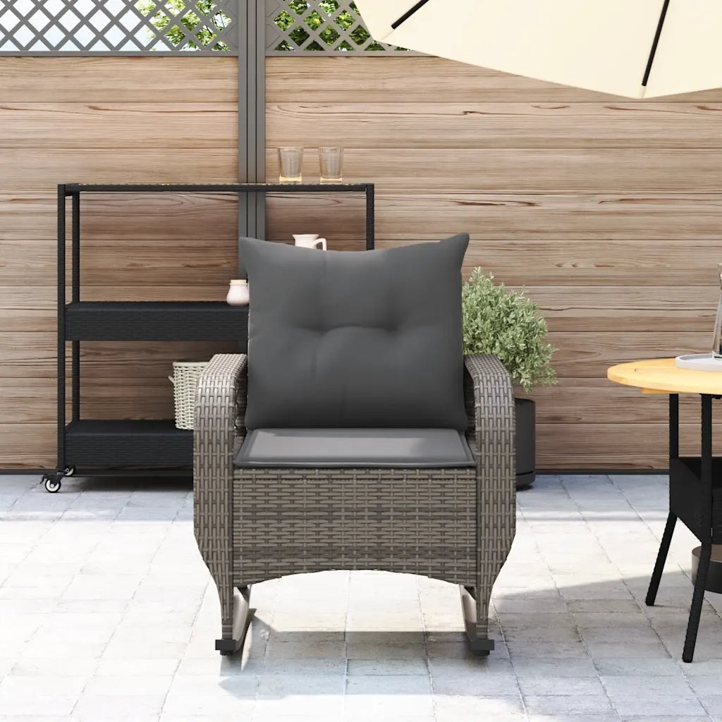 Sedia a Dondolo da Giardino con Cuscini in Polyrattan Grigio 4104195