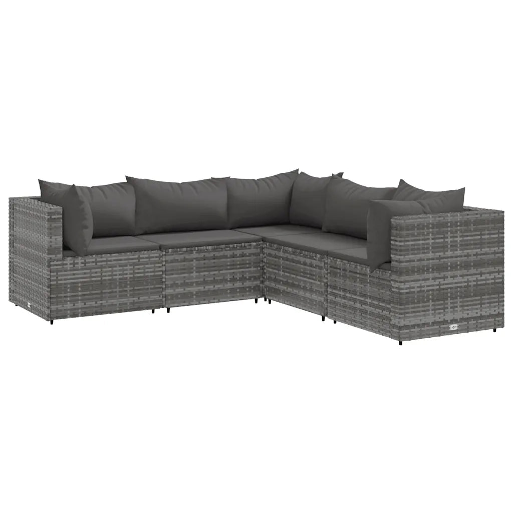 Set Divani da Giardino 5 pz con Cuscini in Polyrattan Grigio 3308122