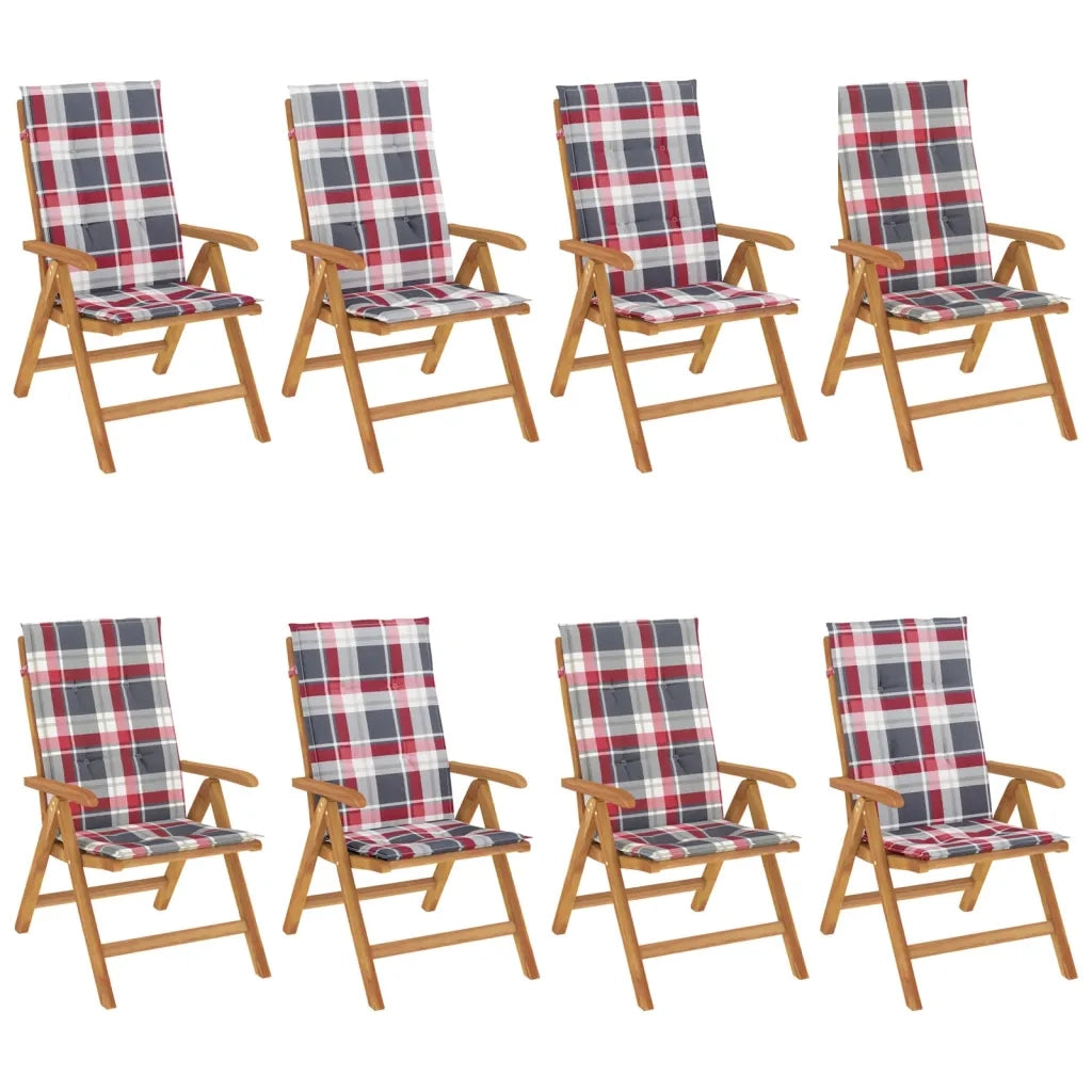 Sedie da Giardino Reclinabili con Cuscini 8 pz in Legno di Teak 3196536