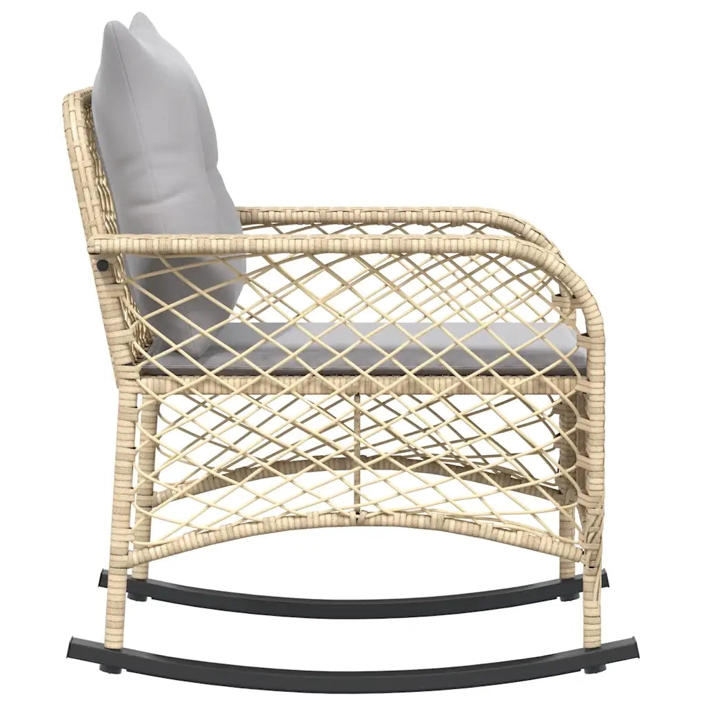 Sedia a Dondolo da Giardino con Cuscini in Polyrattan Beige 4104196