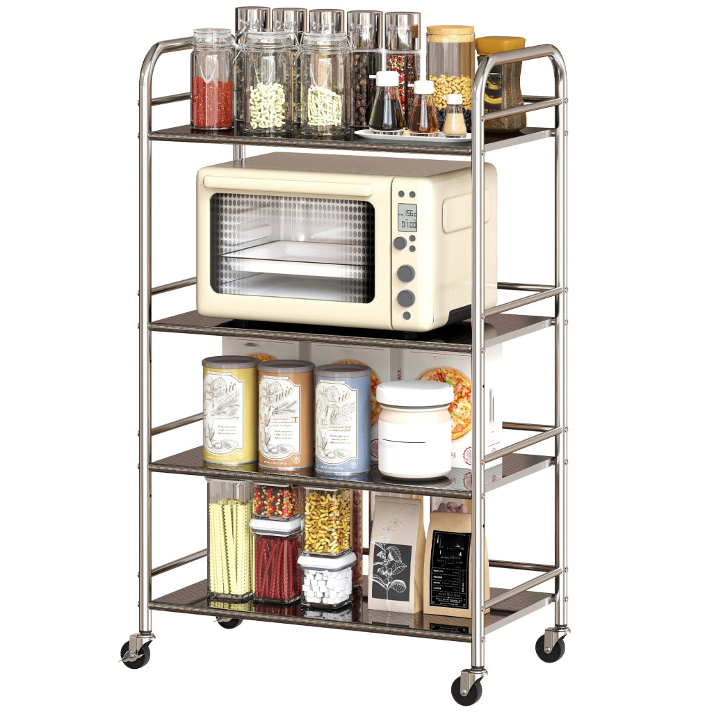 Carrello per cucina con 4 piani e ripiani regolabili ¨C Minimal ¨C Argento 60x35x100 cm