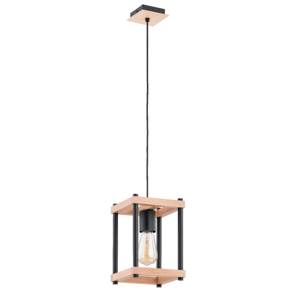 Lampada a sospensione rustica legno gabbia E27 Alfa