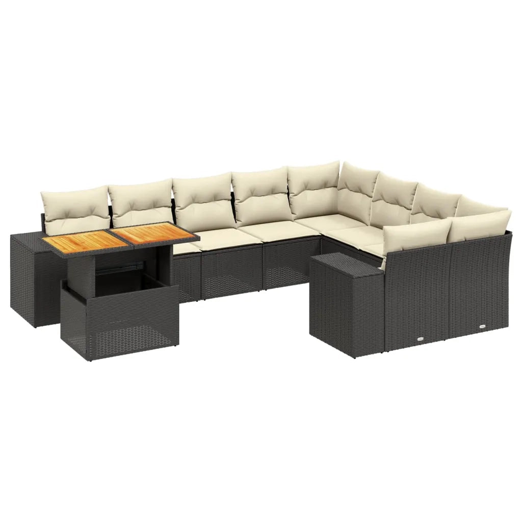 Set Divani da Giardino 10pz con Cuscini in Polyrattan Nero 3272799