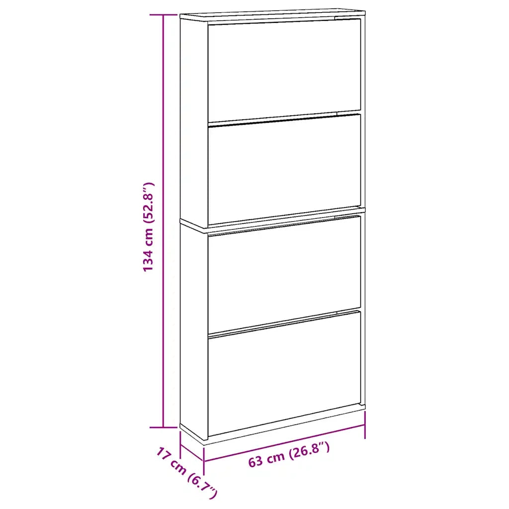 Scarpiera con Specchio a 4 Livelli-Mobile con specchio Bianco lucido 63x17x134 cm
