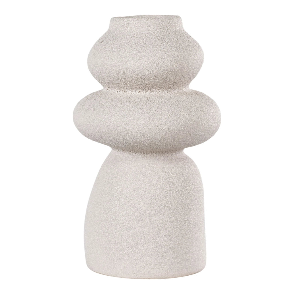 Vaso in gres beige con forme organiche, ø14,5x26,5 cm