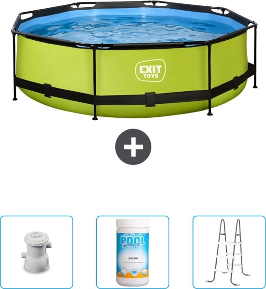 Rond Piscina con Cornice Lime - 300 x 76 cm - Inclusa Pomp - Cloro - Scalone - Ora a prezzo speciale