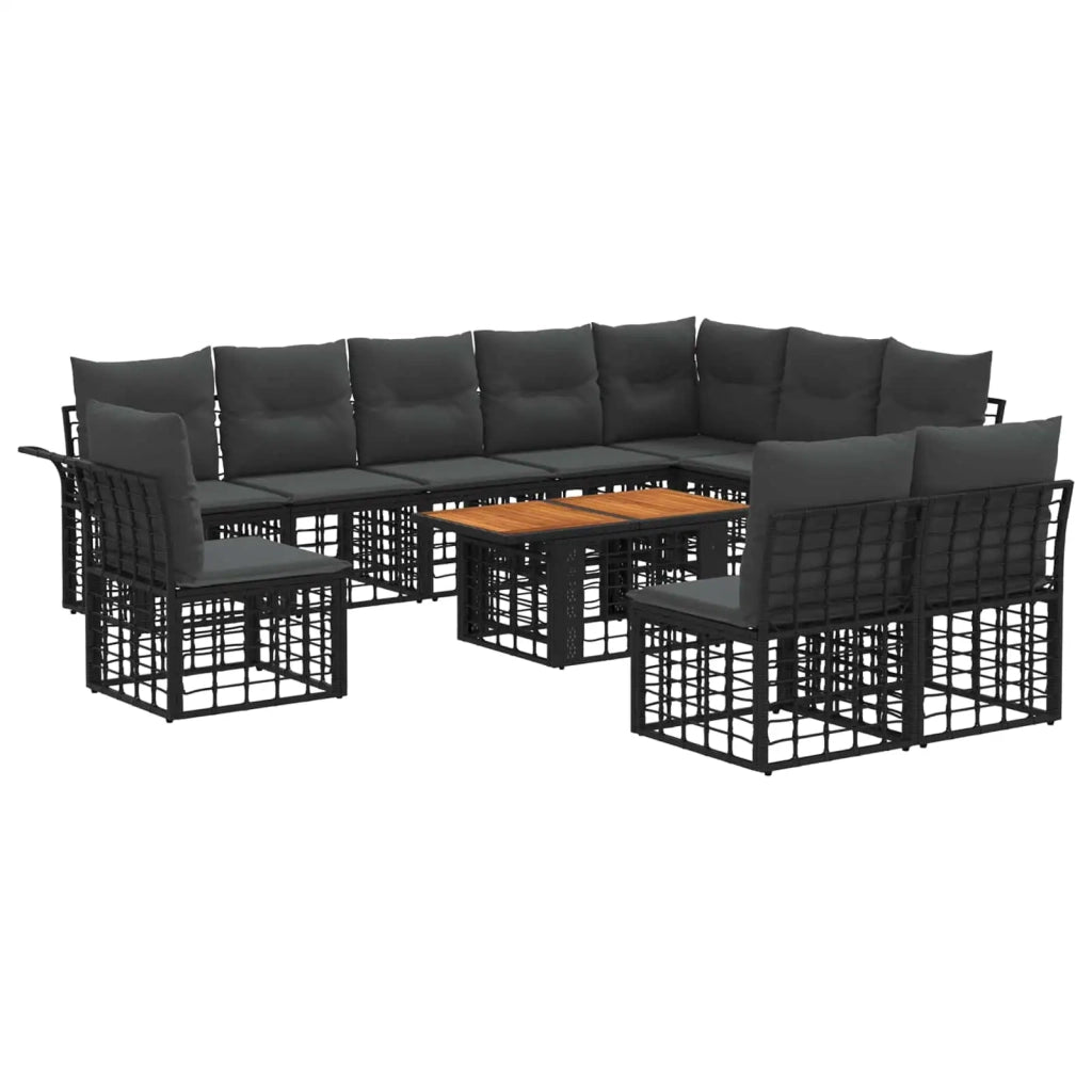 Set Divano da Giardino 11 pz Nero e Grigio scuro polyrattan 3437987